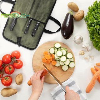 [Fernweh] Túi đựng dao vải sáp ướt Đầu bếp dã ngoại Cắm trại Thịt nướng Nhà bếp Túi lưu trữ di động Túi đầu bếp Lưu trữ cuộn tập tin [MỚI]