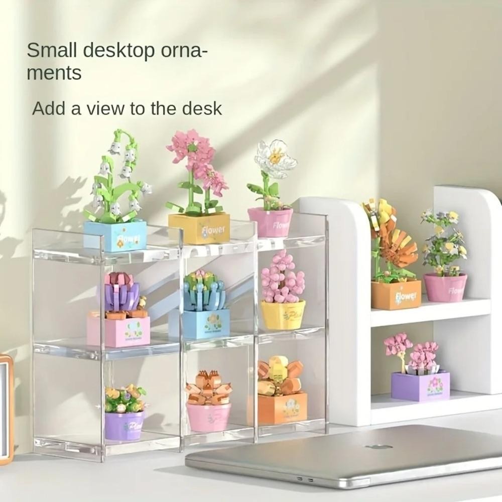 Khối xây dựng chậu hoa EDIWANY, Đồ chơi giáo dục DIY Mô hình chậu mọng nước, Gạch bé gái Đồ chơi trẻ em Bàn làm việc tại nhà Trang trí cây Bộ khối xây dựng mọng nước