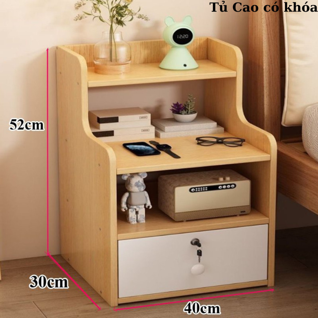 Tủ đầu giường có khóa an toàn [LOẠI TO] Tab 1, 2 ngăn gỗ mdf thiết kế sang trọng, tiện ích