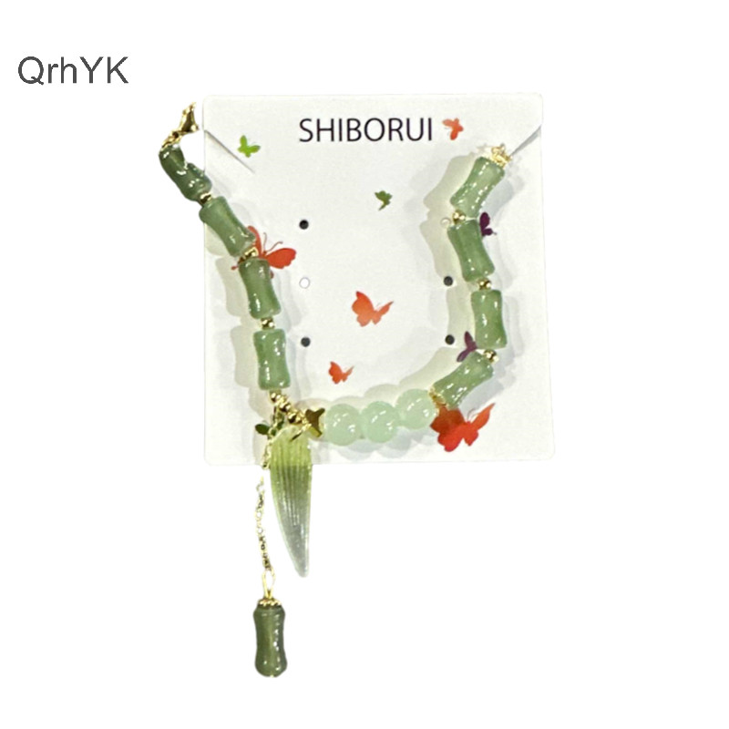 Nhà Máy Thời Trang Phong Cách Trung Hoa Retro Xanh Tre Khớp Đính Hạt Vòng Tay Cho Nữ Thời Trang Đơn Giản Quyến Rũ Hợp Kim Lá Vòng Tay Trang Sức Quà Tặng QrhYK