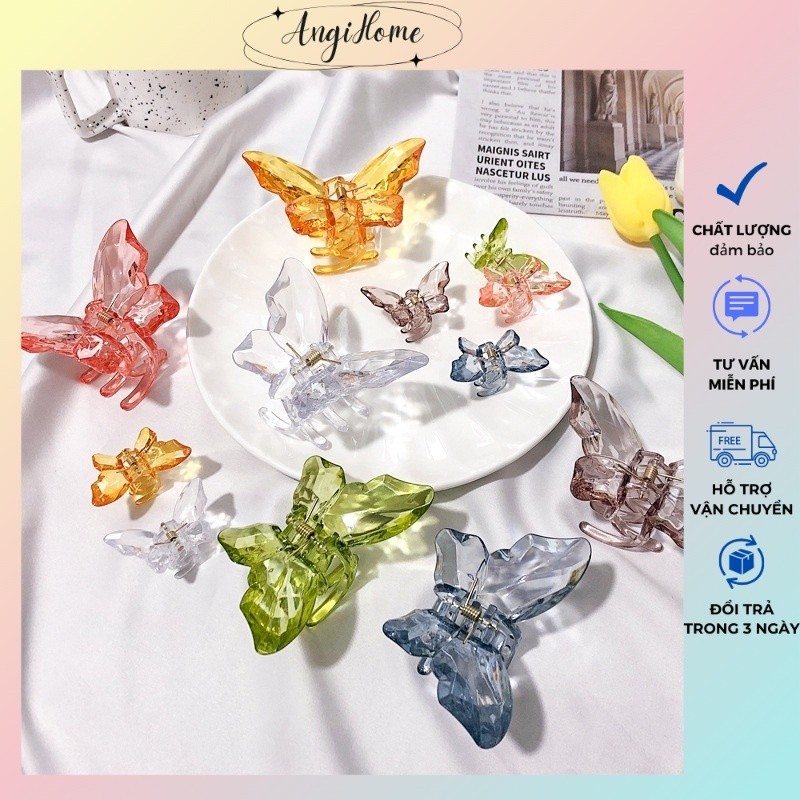 Kẹp tóc cánh bướm pha lê lấp lánh trong suốt cực xinh xắn cho nữ 8cm ANGIHOME
