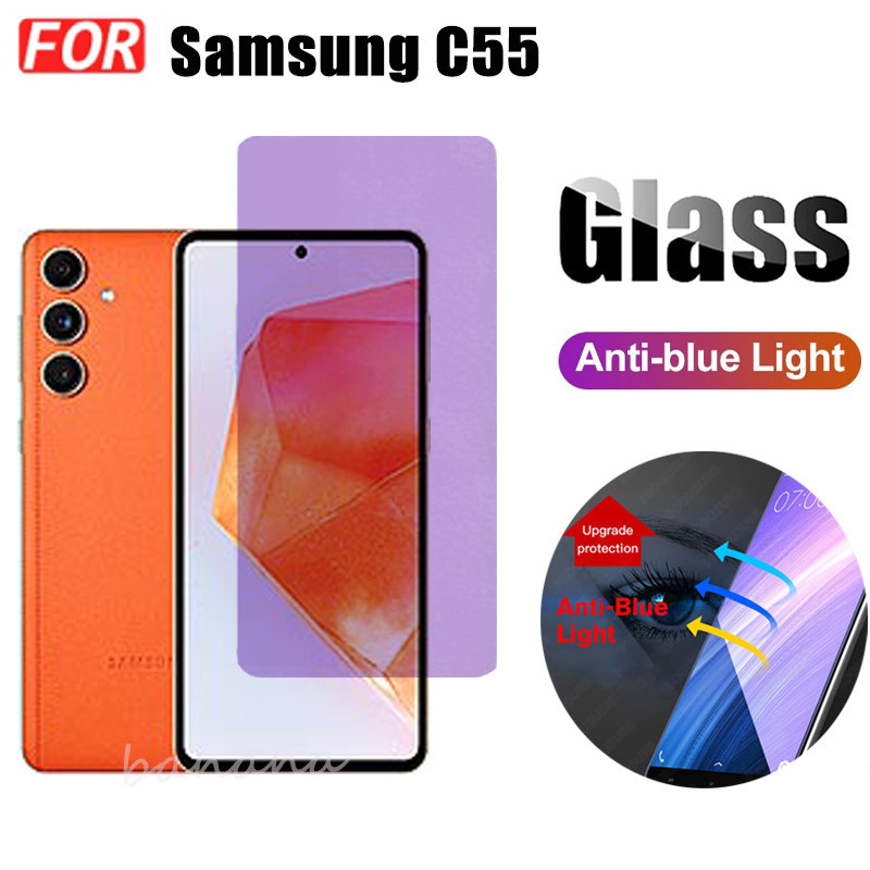 Kính cường lực chống ánh sáng xanh Samsung C55 cho Samsung M55 A55 A35 A25 A15 A05 A05S A14 A04 A04E A03 A13 A12 A54 S20F S23FE Bảo vệ màn hình + Phim ống kính máy ảnh + Phim mặt sau