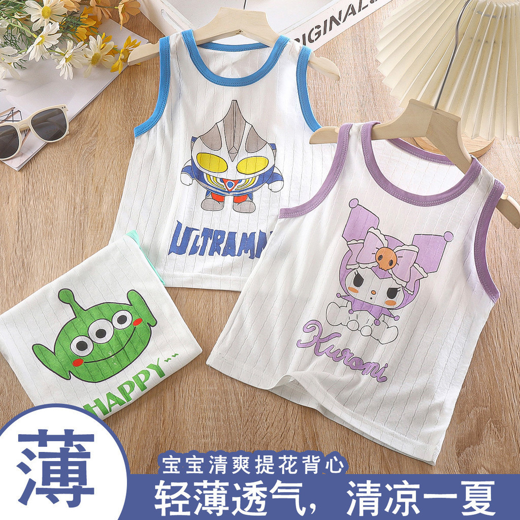 Trẻ Em Nguyên Chất Cotton Áo Mùa Hè Mỏng Phong Cách Rời Làm Mới Jacquard Nhẹ Thoáng Khí Không Tay Top Trẻ Em Hoạt Hình Thời Trang Đế JHZX