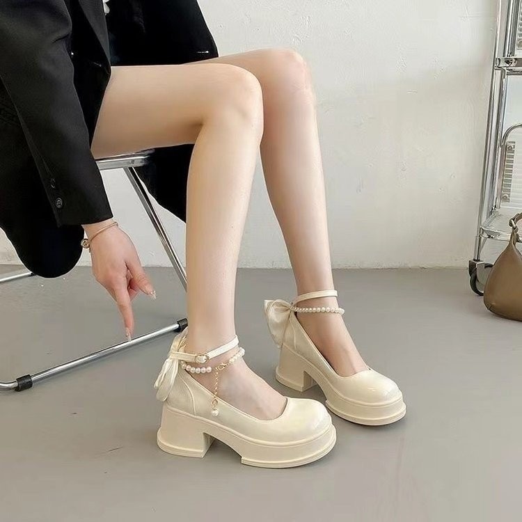 Retro Tất Cả Trận Đấu Mary Jane Giày Nữ PU Phong Cách Mới Nơ Cao Gót Chống Trơn Trượt Ngoài Mặc Đi Làm Kỳ Nghỉ Mua Sắm Pháp Giày Da Nhỏ Nữ Nhà Máy Giá Bán Buôn