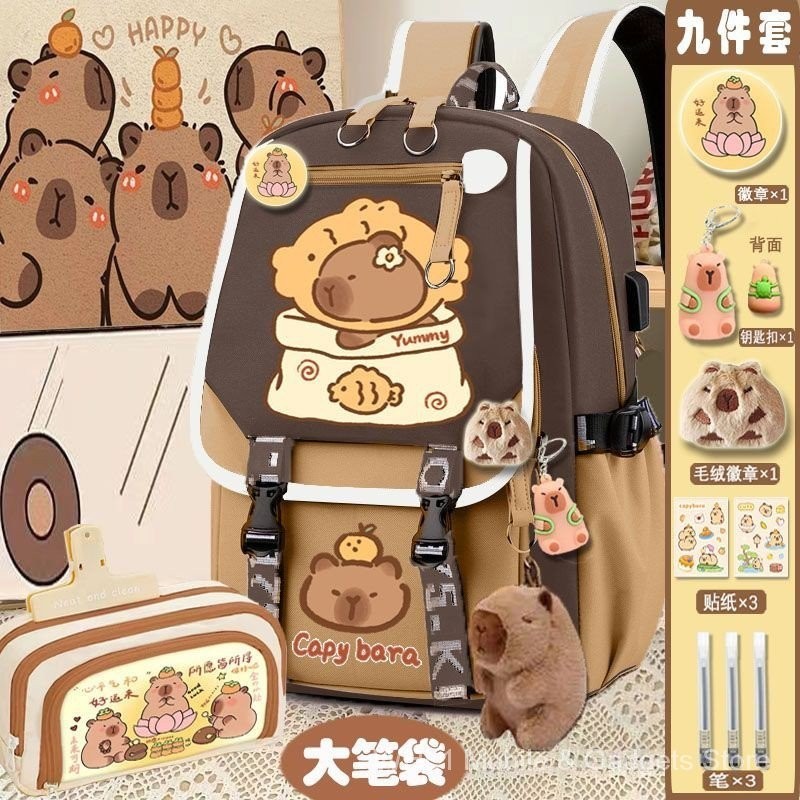 Kapibara Schoolbag Bé Gái Dễ Thương Capybara Ba Lô Học Sinh Trung Học Cơ Sở Dung Tích Lớn Chống Bụi Bẩn Ba Lô Phong Cách Mới P