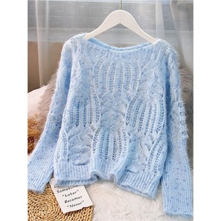 24.8.20 Phong Cách Lười Xanh Mohair Áo Len Nữ Chui Đầu Rời Thu Đông Retro Xoắn Rỗng Đan Áo Len Top Ngắn Lười Phong Cách Xanh Mohair Áo Len Nữ Áo Chui Đầu Rời Mùa Thu Retro Xoắn Rỗng Dệt Kim Áo Len Top Phong Cách Ngắn