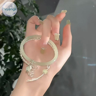 Deyangk Thời Trang Đơn Giản Vòng Tay Xanh sel Đôi Chính tả Bạc Vòng Tay Mở Vòng Tay Có Thể Điều Chỉnh Dành Cho Nữ Vintage Trang Sức Quà Tặng VN