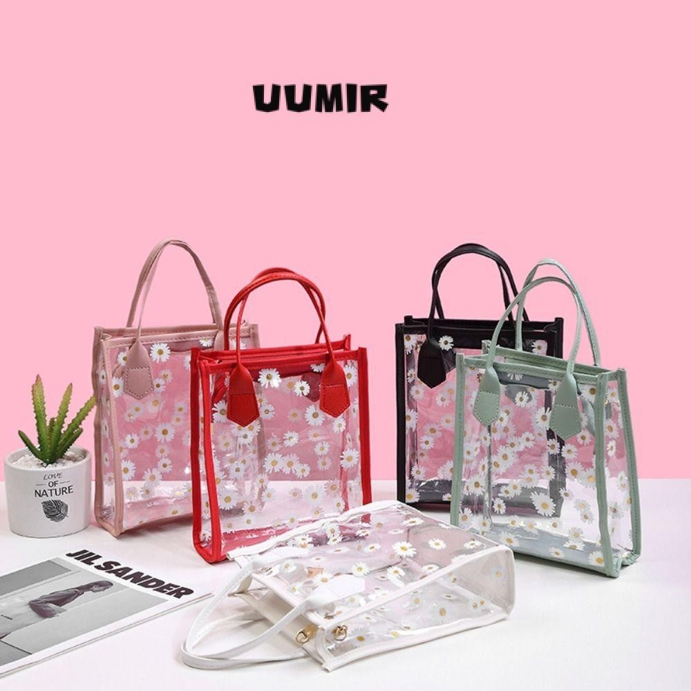 UUMIR Túi thạch PVC, Ba lô đeo chéo in hình hoa cúc trong suốt, Tay cầm ...