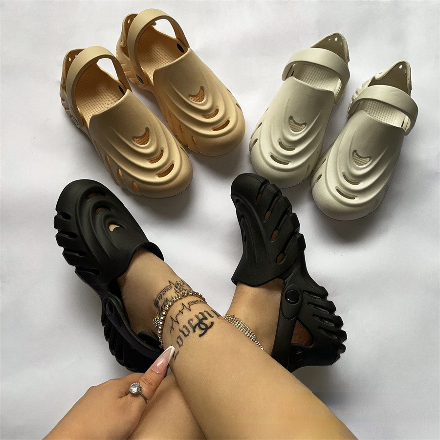 Openwork Dép Nữ Dép Lỗ Giày Cặp Đôi Plus Size 44 45 Thoáng Khí Đi Biển Flip-flop Đế Bằng Mùa Hè Giày Nữ