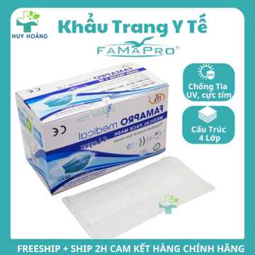 Khẩu trang y tế Famapro 4 lớp dày dặn kháng khuẩn thùng 500 cái, khẩu trang Farmapro lọc bụi mịn