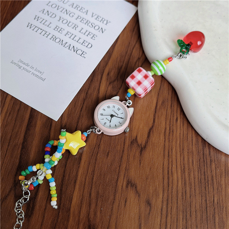 Đồng hồ bé gái Vòng tay làm đẹp cao Macaron Dopamine dễ thương dành cho bé gái Vòng tay đính cườm nhỏ cho bé [Quà tặng sinh nhật tinh tế]
