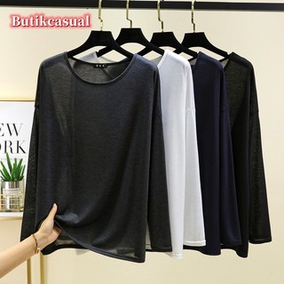 Phụ Nữ Chống Nắng Dài Tay Áo Thun Xuân Hè Tencel Rời size Lớn Cổ Tròn Áo
