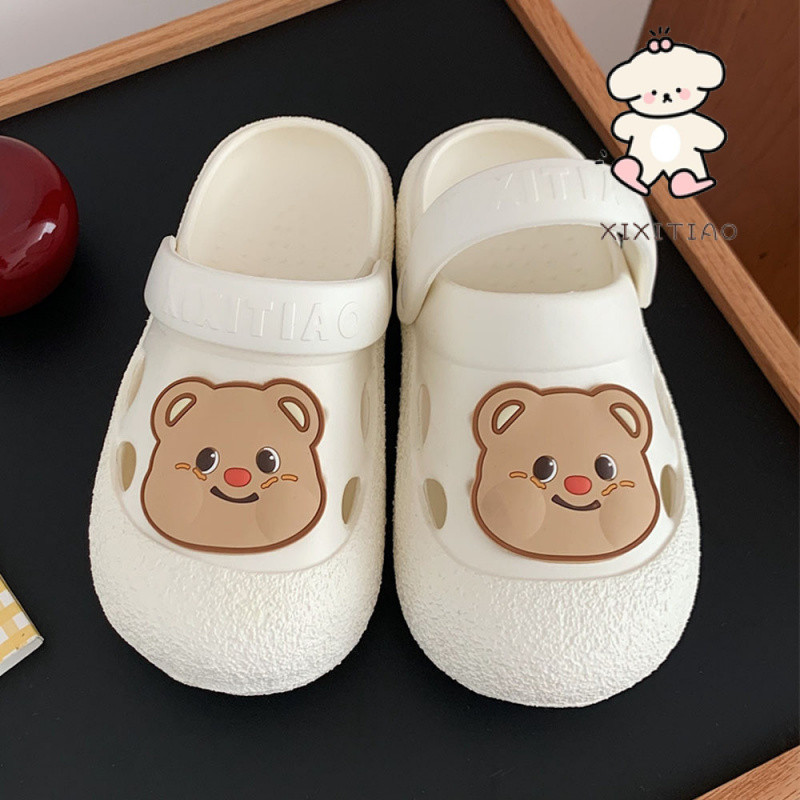 Xixitiao Lỗ Giày Dép Nam Nữ Dễ Thương Baotou Mặc Ngoài Thời Trang Hoạt Hình Gấu Mùa Hè eva Đế Mềm