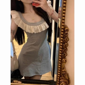 Váy đầm nữ mùa hè dáng ngắn phối họa tiết viền bèo phong cách tiểu thư sang chảnh XIMIXI SP283
