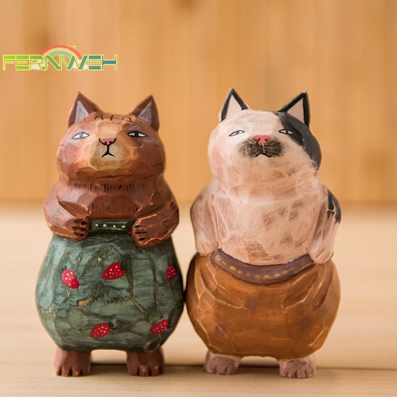 [Fernweh] Đồ trang trí khắc gỗ dễ thương thủ công, các bức tượng nhỏ bằng gỗ sơn, Trang trí máy tính để bàn dễ thương bằng gỗ, Điêu khắc may mắn [MỚI]