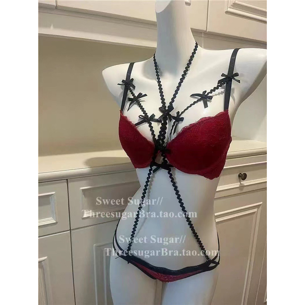 Gợi Cảm Ren Nơ Dây Cổ Thép Vòng Push-Up Bra Set Nơ