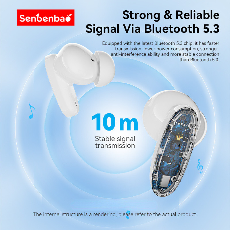 Senbenbao S90 Bluetooth 5.3 Tai nghe nhét tai không dây Tai nghe khử tiếng ồn thông minh Chơi game thể thao chống mồ hôi Micrô tích hợp Điều khiển cảm ứng Tai nghe không dây thực sựTWS
