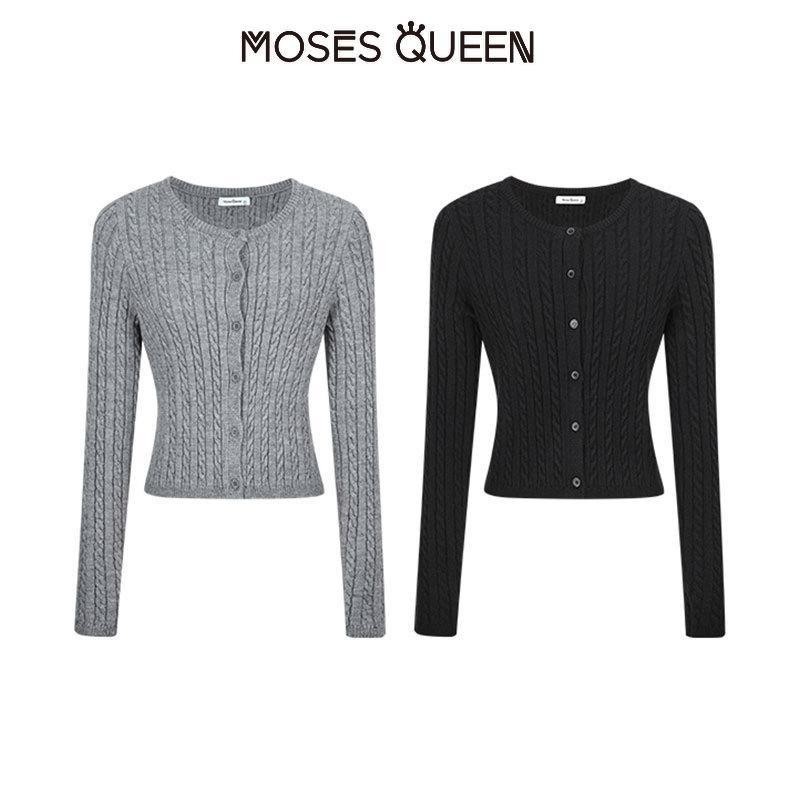 MOSESQUEEN Twist Dệt Kim Cardigan Cổ Tròn Mỏng Mỹ Slim Skinny 2025 Mới Top Nữ #59240 | BigBuy360 - bigbuy360.vn