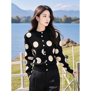 Kaichun Phong Cách Hàn Quốc Độc Đáo Đẹp Siêu Đẹp Đen Chấm Bi Dệt Kim Cardigan Áo Len Nữ Thiết Kế Niche
