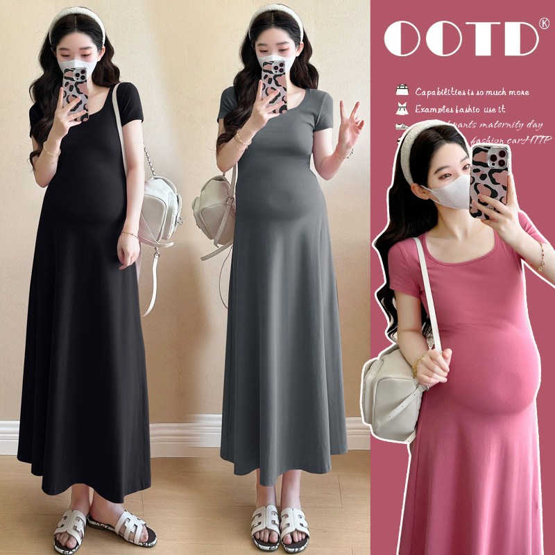 Trang phục bà bầu Mùa hè 2025 Sản phẩm mới Phiên bản Hàn Quốc Tính khí thời trang Slim-fit Slimmer Look Đầm bà bầu