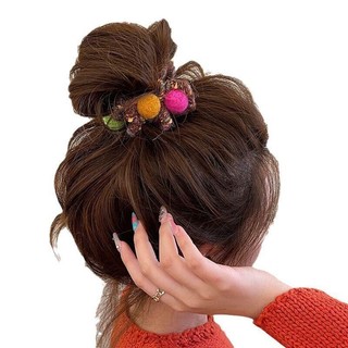 Bóng màu len scrunchie co giãn cao dây tóc phụ kiện tóc đuôi ngựa