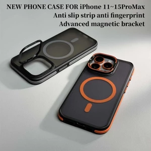 Ốp lưng iPhone 15 14 13 12 Pro Max/Plus/11, giá đỡ nam châm, viền túi khí, mờ, dải chống trượt, chống vân tay
