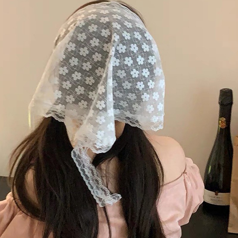Phụ Kiện Tóc Phổ Biến - Băng Đô Tam Giác Ren Hoa Nữ - Khăn Đầu Phong Cách Mục Vụ - Xuân Hè Thời Trang Pháp Ngọt Ngào - Du Lịch Ảnh Bandana Turban