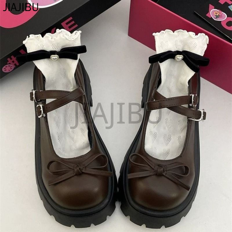 Giày Lolita Đồng Phục JK Nhật Bản Fashion Ladies Casual Doll Shoes Giày Công Chúa Nơ Màu Nâu Dễ Thương Korean Fashion Platform Mary Jane Shoes Giày Da Nhỏ Gót Dày Chống Trượt Giày Đi Học Màu Đen Giày Cosplay Phong Cách Đại Học Anh Quốc