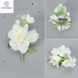 Bó hoa cưới cầm tay cô dâu từ hoa lụa và lá táo xanh CEVERIA