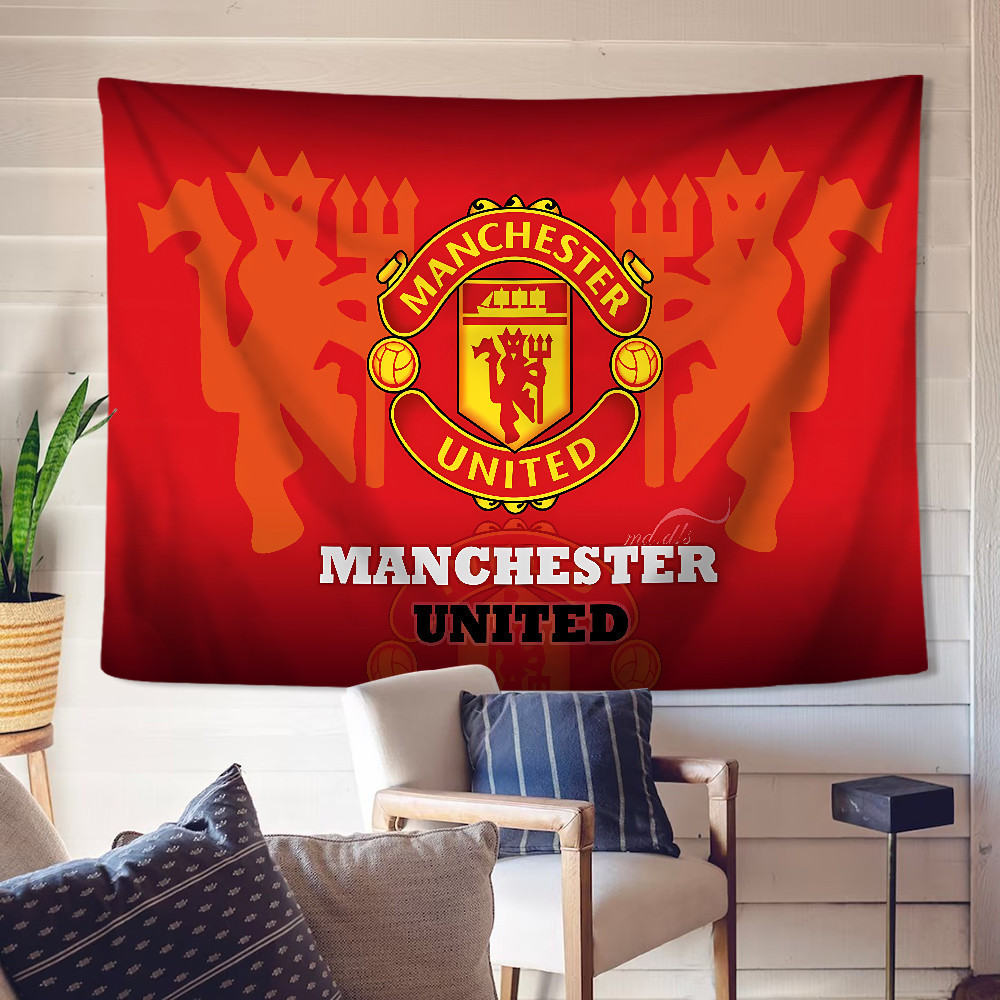 Manchester United FC Logo Tấm Thảm Treo Tường Có Kẹp Tấm Thảm Polyester Phòng Ngủ Treo Tường Tấm Thảm Trang Trí Nhà Cửa