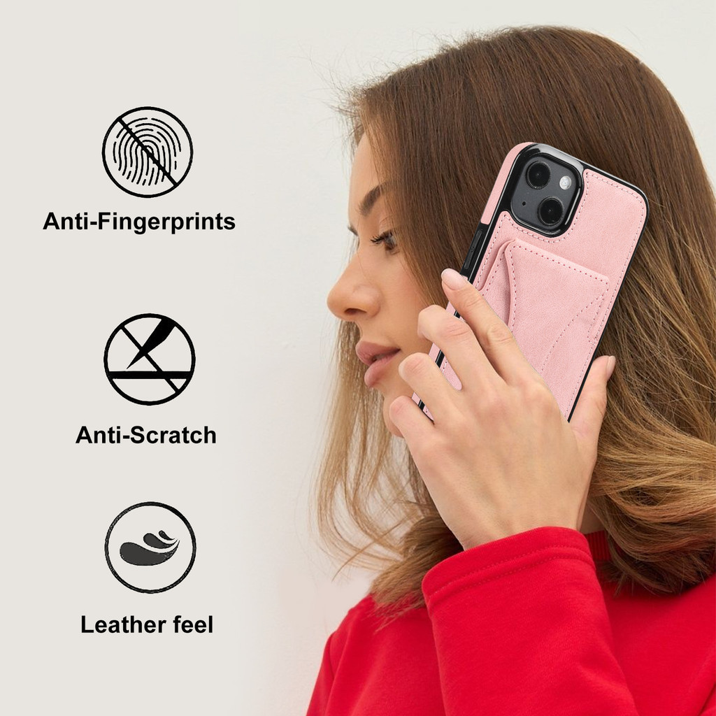 Da Có Đựng Thẻ Ốp Điện Thoại Cho IPhone 13 12 Mini 15 14 11 XS XR X Pro Max 8 7 Plus Có Chân Đế Chống Sốc