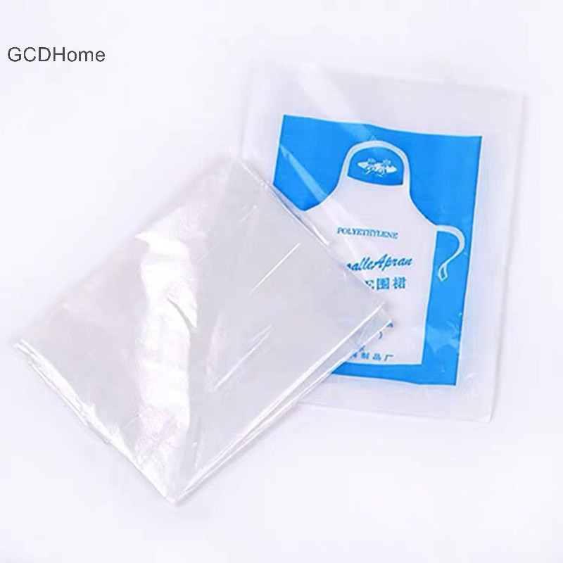 Gcdhome 50 / 100 Chiếc Tạp Dề Nhựa Dùng Một Lần Eco Flat Pack Bảo Vệ Cơ Thể Áo Sơ Mi HOT Trong Suốt