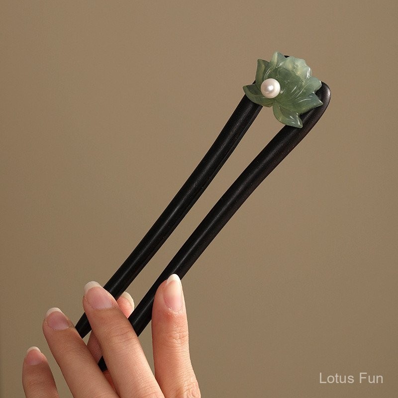 Thiết Kế Ban Đầu Xiuyu Lotus Hình Chữ U Đôi Kẹp Tóc Gỗ Đàn Hương Kẹp Tóc Cổ Hanfu Sườn Xám Phụ Kiện Kẹp Tóc Hàng Ngày