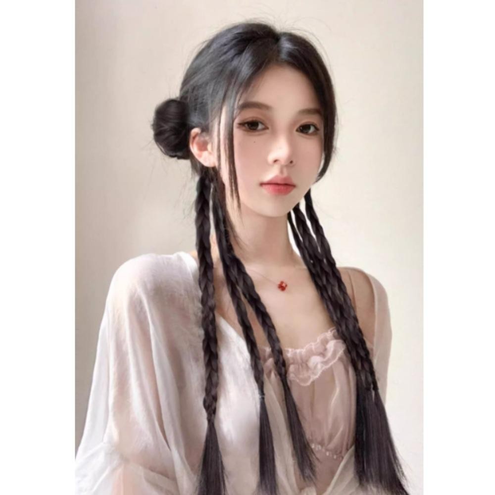 LACYES 2 Chiếc Quyền Anh Tóc Giả Bím Tóc Giả, Phong Cách Mới Chiên Bột Xoắn Bím Dài, Vuốt Ngọt Ngào Kẹp Lông Tơ Tổng Hợp Đôi Đuôi Ngựa Tóc Giả Đảng