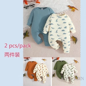 Baga-2 Chiếc Bé Trai Jumpsuit Dài Tay In Hình Khủng Long Thường Ngày Thu Đông Sơ Sinh Áo Liền Quần Quần Quần Áo