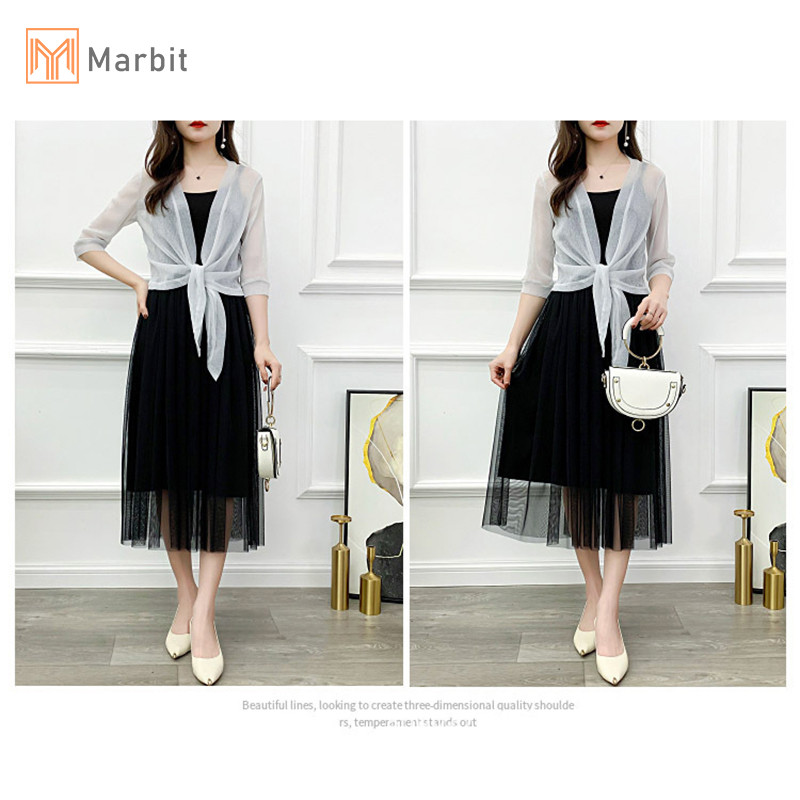 Marbit Áo khoác sành điệu Cardigan nửa tay áo phía trước buộc dây Áo khoác ngắn mỏng mới