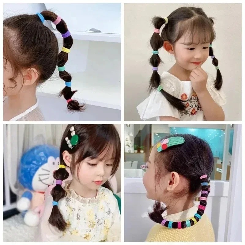 100-500 Chiếc Dây Buộc Tóc Cơ Bản Đầy Màu Sắc Cho Bé Gái Đuôi Ngựa Giữ - Dây Cao Su Co Giãn Thời Trang Cho Trẻ Em Phụ Kiện Tóc