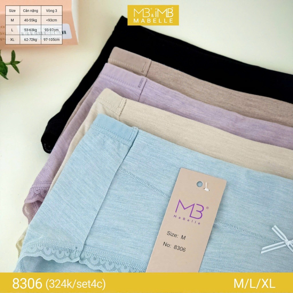 Quần lót nữ MB Mabelle 8306 - cotton sồi organic, kháng khuẩn, chống hằn, thoáng mát - Set 4c