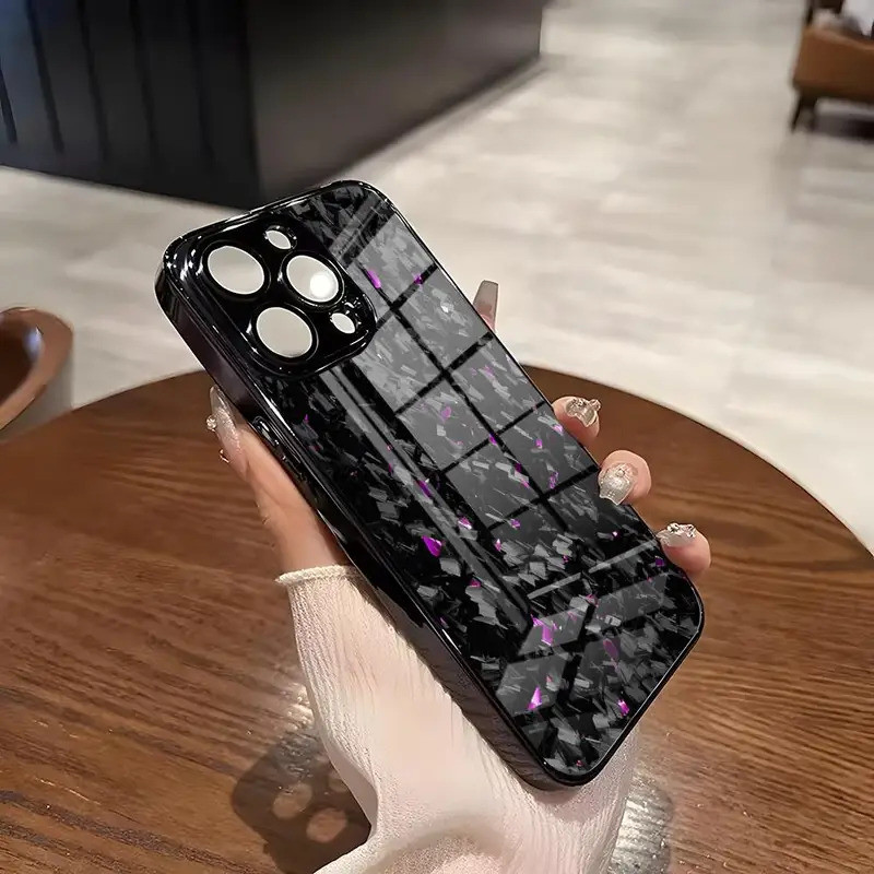 Ốp Điện Thoại Họa Tiết Sợi Carbon BK-1 Cho IPhone 16 17,15 14 Pro 11 13 12 Mini XS XR Max 6 8 7 Plus SE Glass Luxury Cove