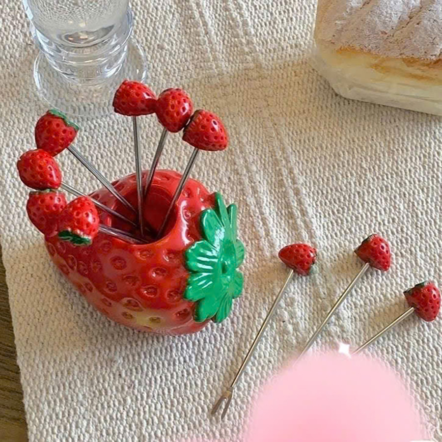 Bộ 10 Nĩa Ăn Trái Cây Cute Bằng Thép Không Gỉ 304 - Dĩa Hình Dạng Dễ Thương Có Hộp Đựng