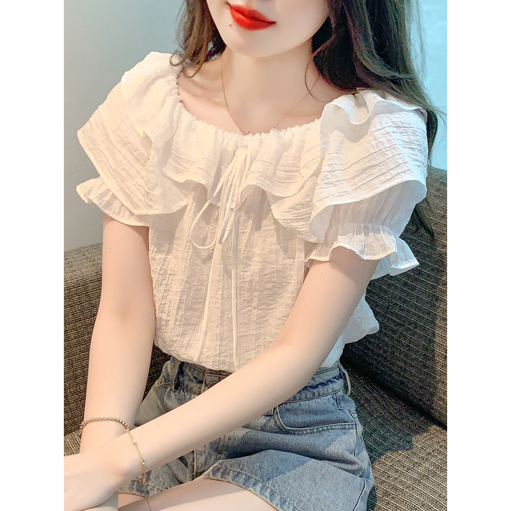 Áo blouse nữ mùa hè kiểu Pháp mới có dây rút