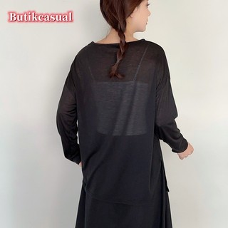 Phụ Nữ Chống Nắng Dài Tay Áo Thun Xuân Hè Tencel Rời size Lớn Cổ Tròn Áo