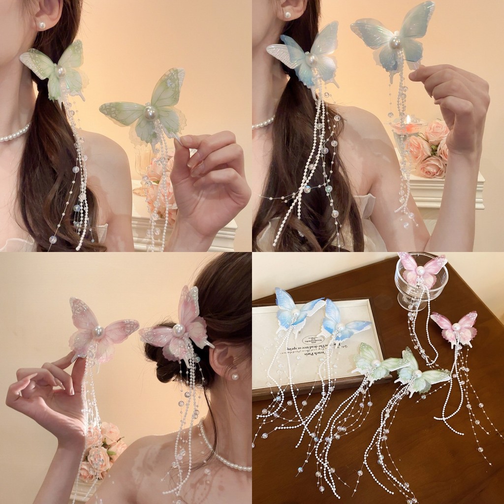 Lưới bướm thông minh Kẹp tóc ngọc trai không khí ngọt ngào mỏ vịt kẹp phụ kiện tóc thời trang