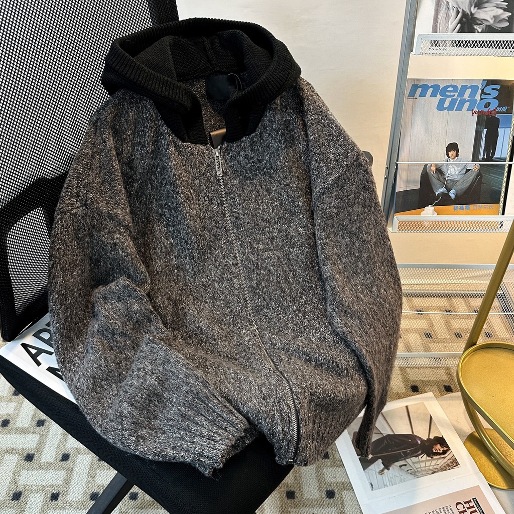 ThaliaWisp Mohair Áo Len Có Mũ Trùm Đầu Cardigan Nam Thu Đông Cao Cấp Mặc Thời Trang Thương Hiệu Cleanfit Áo Khoác Dệt Kim