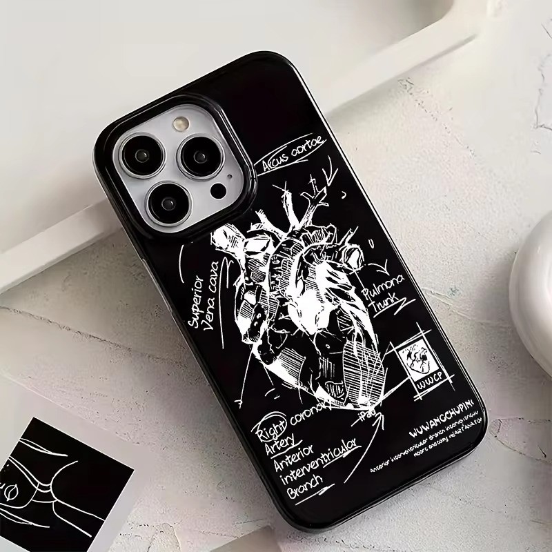 Mô hình tim mạch Vỏ điện thoại y tế trái tim cho iPhone 16 Pro 11 12 13 14 15 Pro Max X XS XR 7 8 Plus 16E Vỏ mềm chống sốc