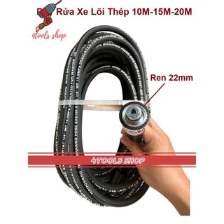 Dây rửa xe cao áp LÕI THÉP 10m,15m,20m dùng cho máy rửa áp lực - Ren trong 22mm