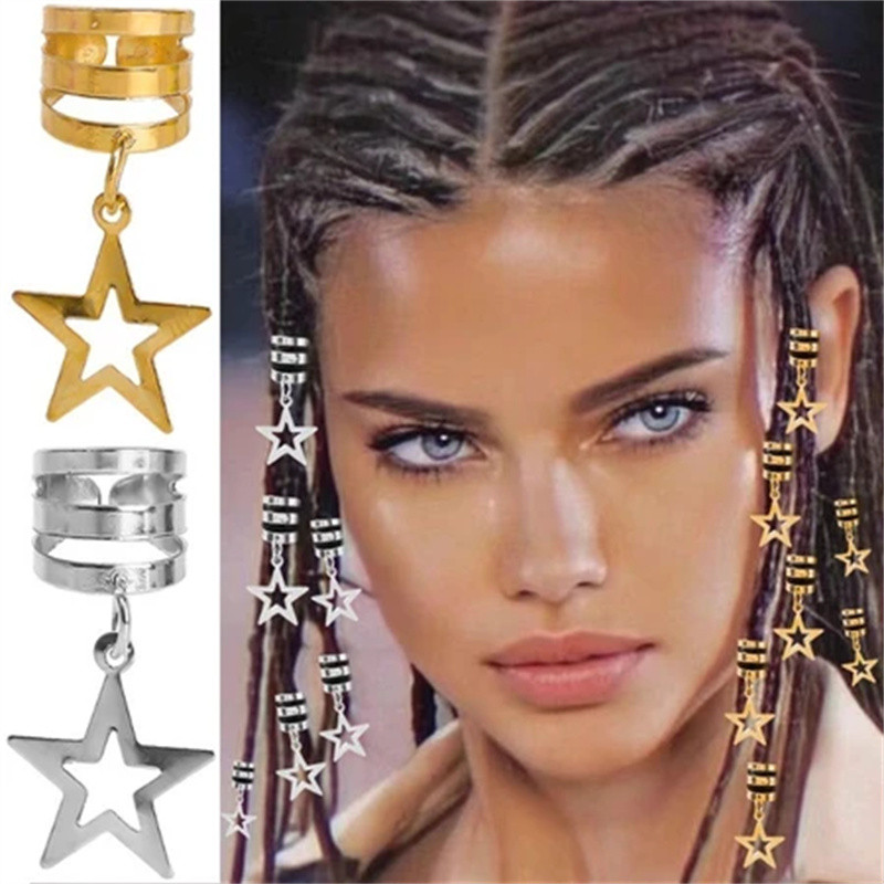 [Yunyuan]  10 Chiếc Nhẫn Tóc Dreadlock Hợp Kim Bạc Đa Phong Cách - Kẹp Tóc Ngọt Ngào Hip Hop - Nam Nữ Vòng Đeo Tai Trang Sức