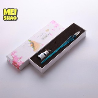 MeiShao 1 Vintage Handmade Kính Nhúng Chữ Ký Bút Mực Công Cụ Viết Văn Phòng