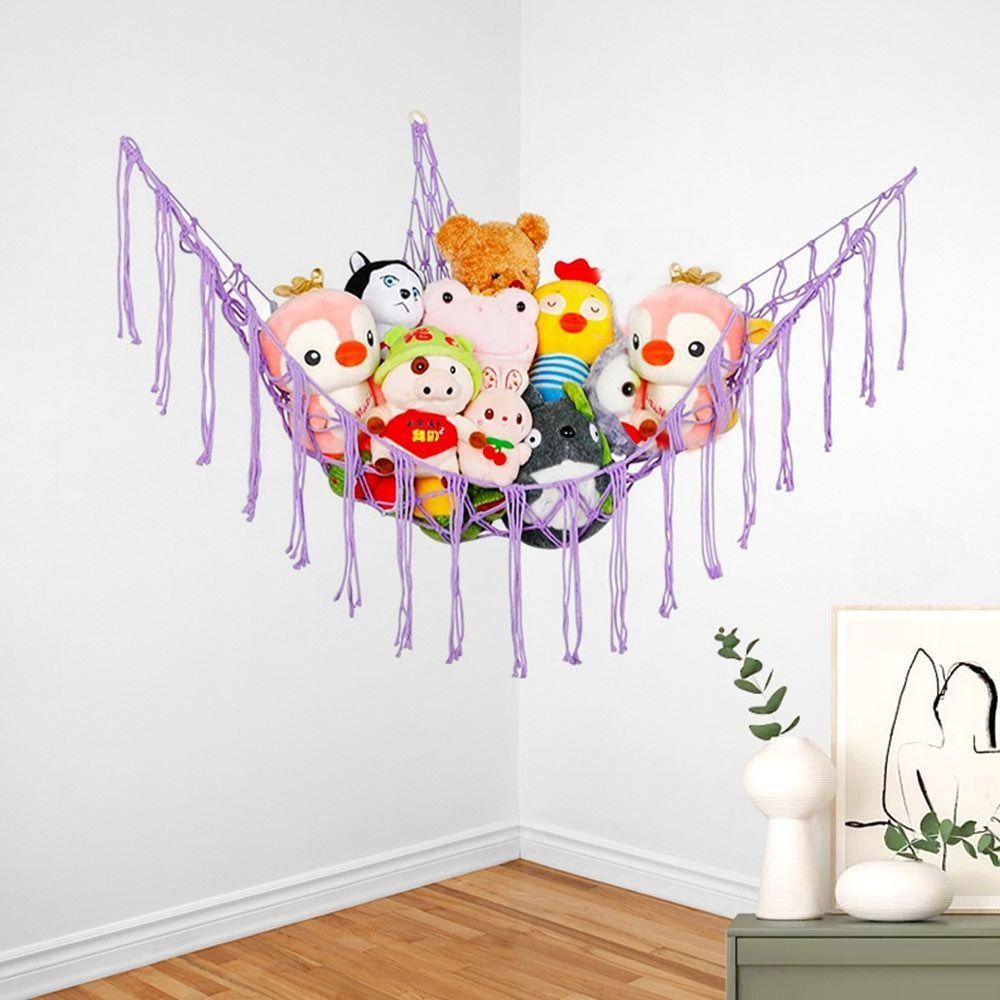 BAMBOOB Treo Lưu Trữ Tổ Chức, Võng Đồ Chơi Lưới Nhồi Bông Góc Tường, Tua Rua Cotton Dây Dệt Tam Giác Đồ Chơi