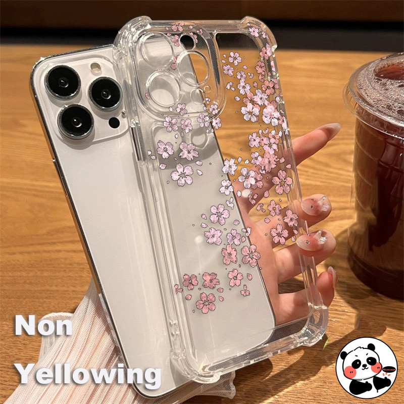 Vỏ Túi Khí Cho iPhone 16E 16 Pro Max 15 14 Plus 13 12 Mini 11 Pro Max 8 7 6 6s Plus SE3 SE2 2022 2020 Vỏ Trong Suốt Thanh Lịch Sakura Hoa Dễ Thương Vỏ Điện Thoại Mềm Chống Sốc
